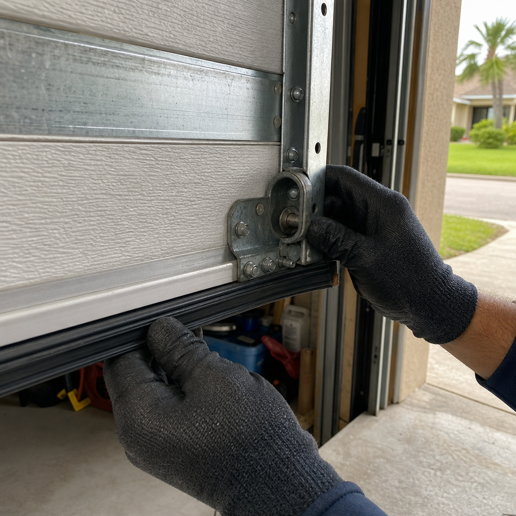 Technician performing emergency garage door repair service in Fort Myers, FL