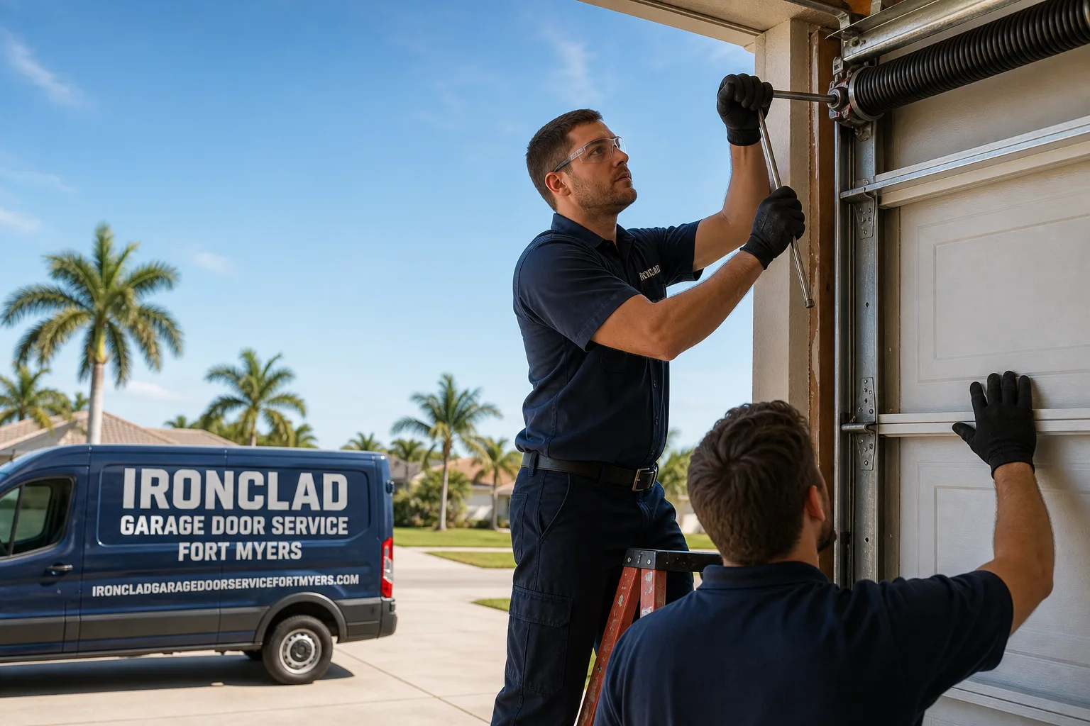 Ironclad Garage Door Service Fort Myers service vehicle and crew in Fort Myers, FL